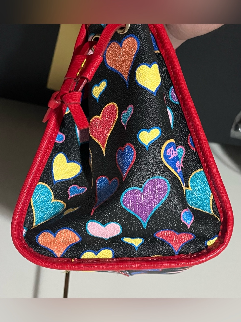Dooney and Bourke Red-Trim Heart Print Open Tote Bag - Picture 4 of 13